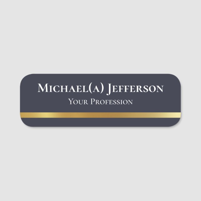 Midnight Blue & Gold Modern Professional Name Tag (Front)