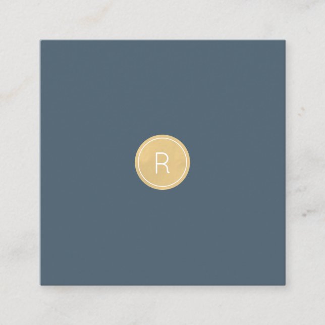 Midnight Blue Gold Monogram Square Business Card (Front)
