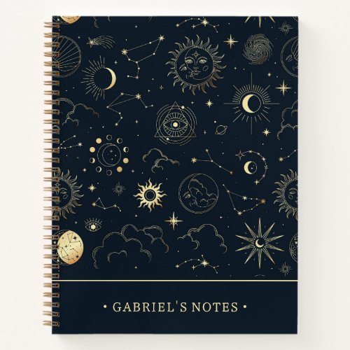 Midnight Blue Gold Star Constellation  Add Name Notebook