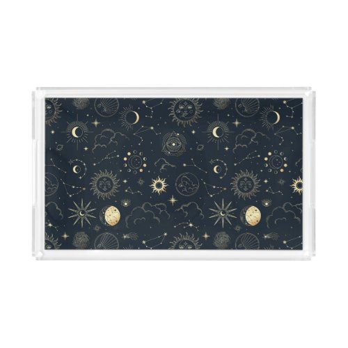 Midnight Blue Gold Star Constellation Pattern Acrylic Tray