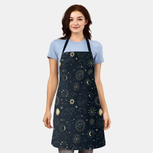 Midnight Blue Gold Star Constellation Pattern Apron