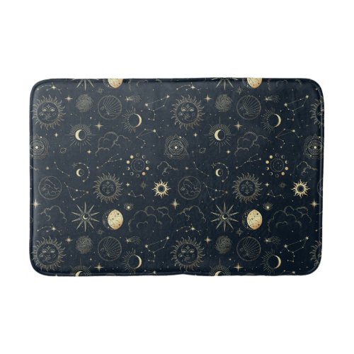 Midnight Blue Gold Star Constellation Pattern Bath Mat