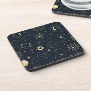 Midnight Blue Gold Star Constellation Pattern Beverage Coaster