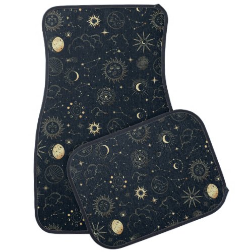 Midnight Blue Gold Star Constellation Pattern Car Floor Mat