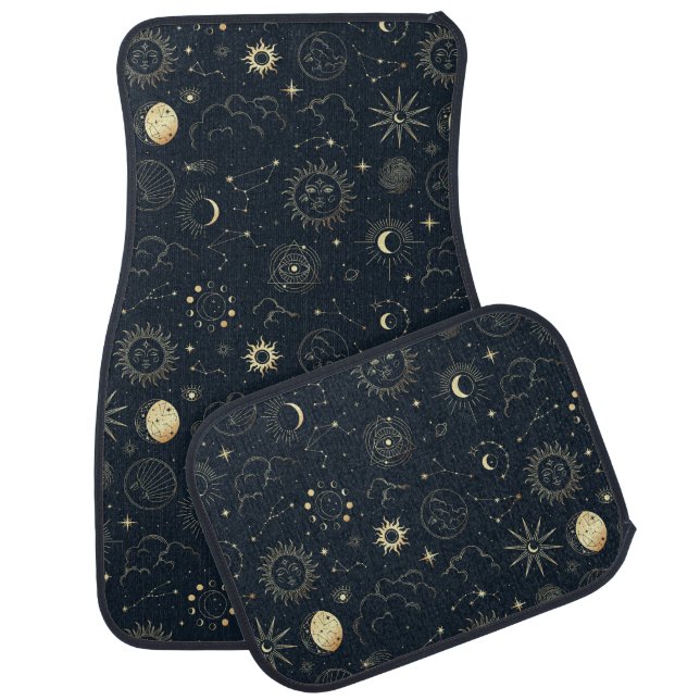 Midnight Blue Gold Star Constellation Pattern Car Floor Mat (Set)