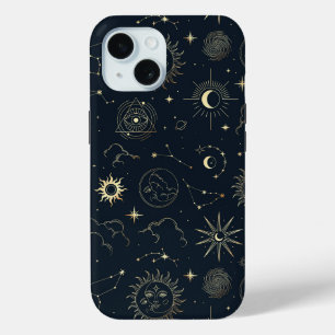 Midnight Blue Gold Star Constellation Pattern iPhone 15 Case