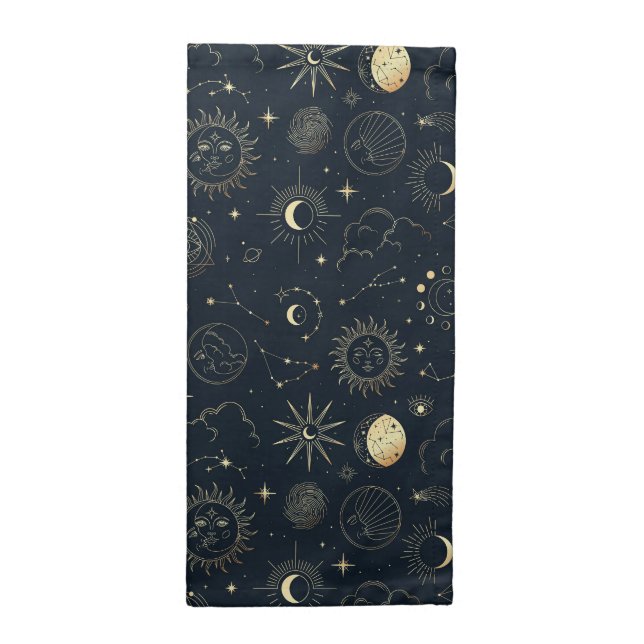 Midnight Blue Gold Star Constellation Pattern Cloth Napkin (Half Fold)