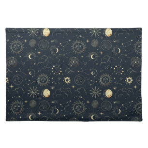 Midnight Blue Gold Star Constellation Pattern Cloth Placemat