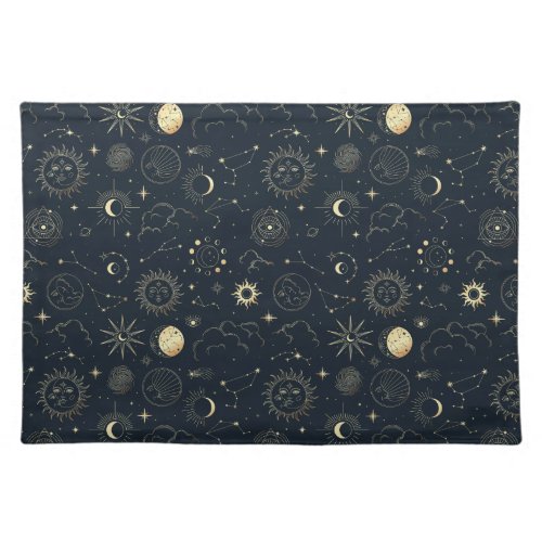 Midnight Blue Gold Star Constellation Pattern Cloth Placemat