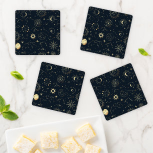 Midnight Blue Gold Star Constellation Pattern Coaster Set