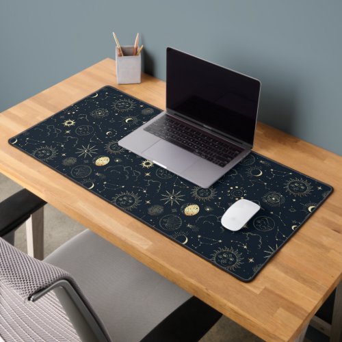 Midnight Blue Gold Star Constellation Pattern Desk Mat