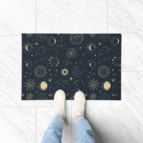 Midnight Blue Gold Star Constellation Pattern Doormat
