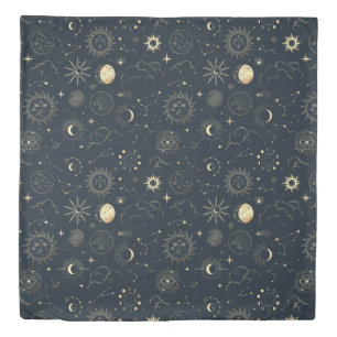 Midnight Blue Gold Star Constellation Pattern Duvet Cover