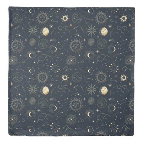 Midnight Blue Gold Star Constellation Pattern Duvet Cover