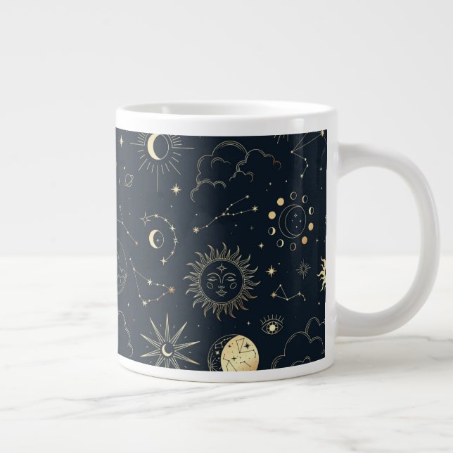 Midnight Blue Gold Star Constellation Pattern Giant Coffee Mug (Right)