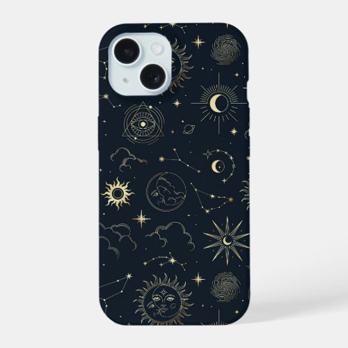 Midnight Blue Gold Star Constellation Pattern iPhone 15 Case