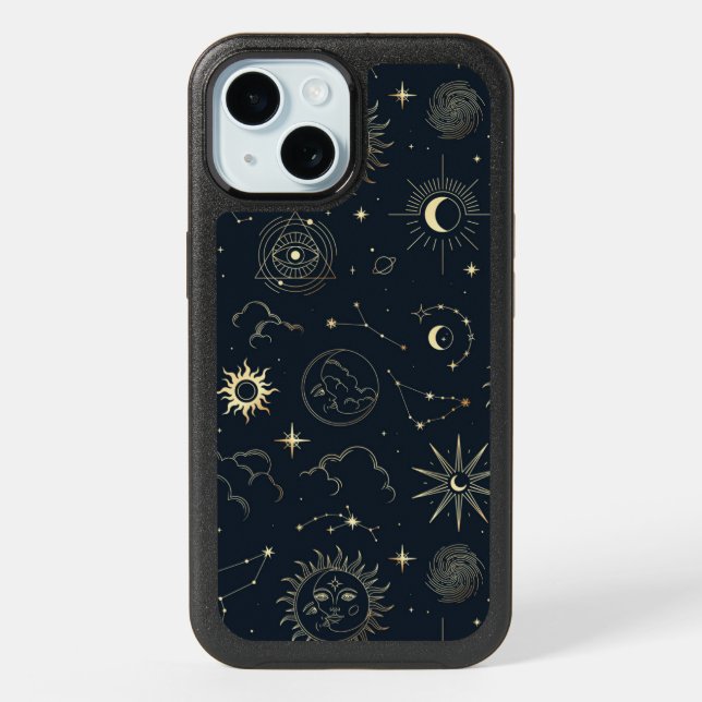 Midnight Blue Gold Star Constellation Pattern iPhone 15 Case (Back)