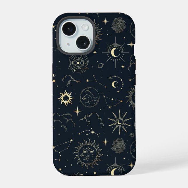 Midnight Blue Gold Star Constellation Pattern Iphone Case (Back)