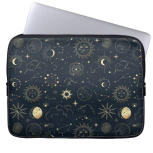 Midnight Blue Gold Star Constellation Pattern Laptop Sleeve