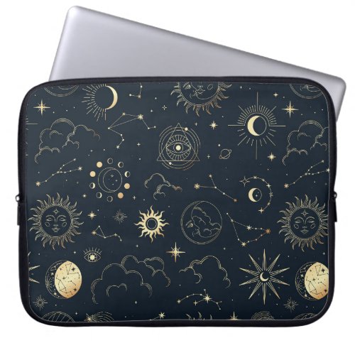 Midnight Blue Gold Star Constellation Pattern Laptop Sleeve