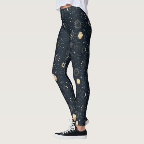 Midnight Blue Gold Star Constellation Pattern Leggings