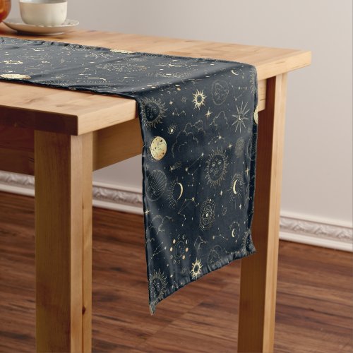 Midnight Blue Gold Star Constellation Pattern Medium Table Runner