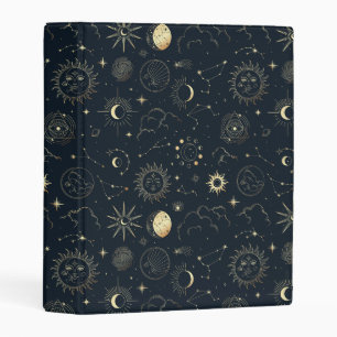 Midnight Blue Gold Star Constellation Pattern Mini Binder