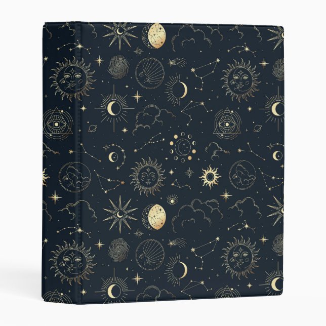 Midnight Blue Gold Star Constellation Pattern Mini Binder (Front/Spine)