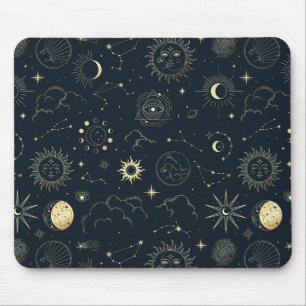 Midnight Blue Gold Star Constellation Pattern Mouse Pad