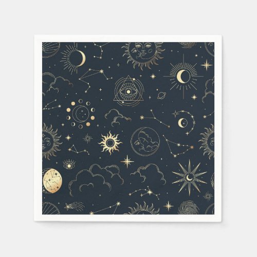 Midnight Blue Gold Star Constellation Pattern Napkins