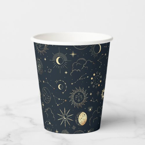 Midnight Blue Gold Star Constellation Pattern Paper Cups