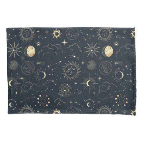 Midnight Blue Gold Star Constellation Pattern Pillow Case