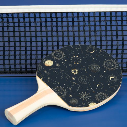 Midnight Blue Gold Star Constellation Pattern Ping Pong Paddle