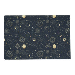 Midnight Blue Gold Star Constellation Pattern Placemat