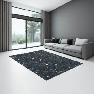 Midnight Blue Gold Star Constellation Pattern Rug