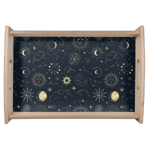 Midnight Blue Gold Star Constellation Pattern Serving Tray