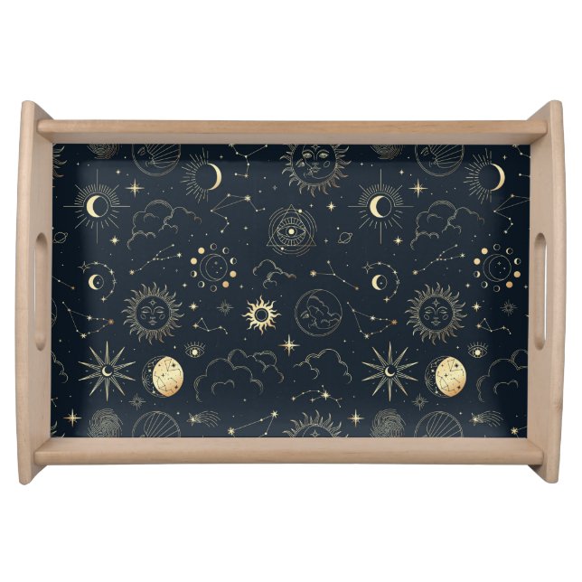 Midnight Blue Gold Star Constellation Pattern Serving Tray (Front)