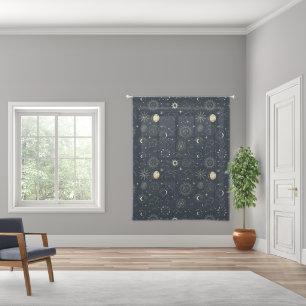 Midnight Blue Gold Star Constellation Pattern Sheer Curtains