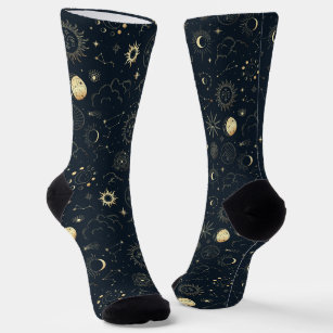 Midnight Blue Gold Star Constellation Pattern Socks