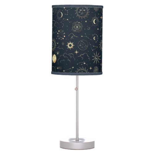 Midnight Blue Gold Star Constellation Pattern Table Lamp