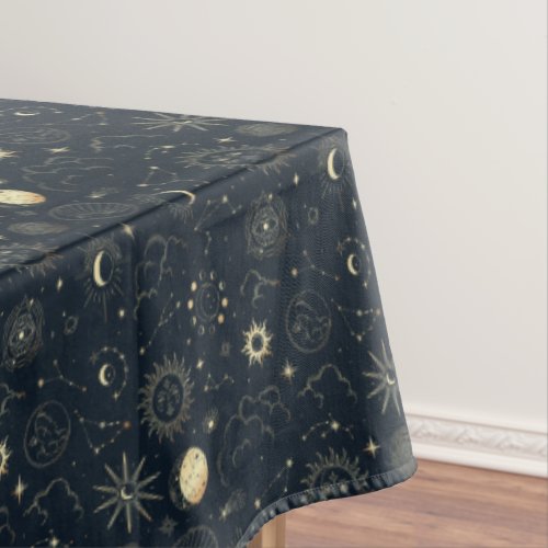 Midnight Blue Gold Star Constellation Pattern Tablecloth
