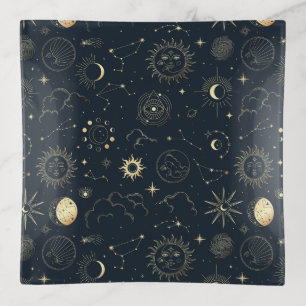 Midnight Blue Gold Star Constellation Pattern Trinket Tray