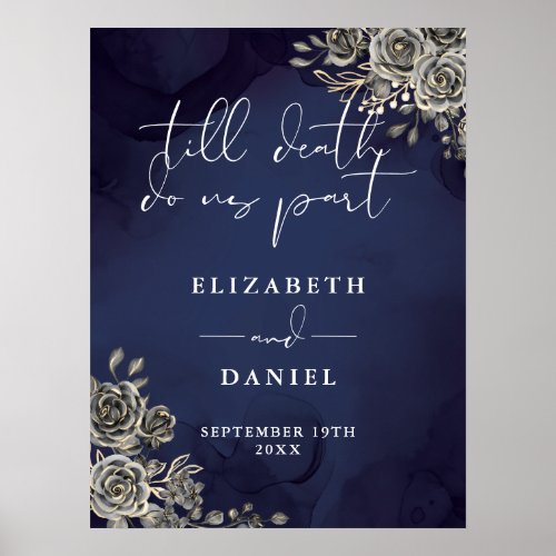 Midnight Blue Goth Roses Floral Wedding Sign