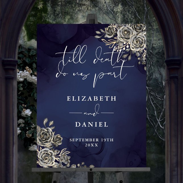Midnight Blue Goth Roses Floral Wedding Sign (Midnight Blue Goth Roses Floral Wedding Sign)