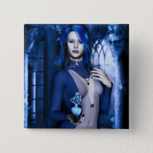 Midnight Blue Goth Witch Fantasy Button