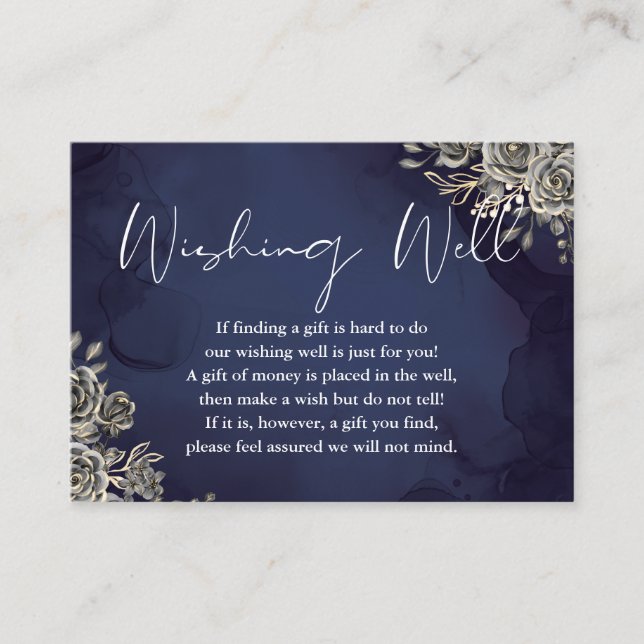 Midnight Blue Gothic Floral Wishing Well Wedding Enclosure Card (Front)