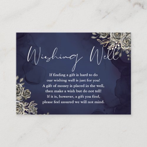 Midnight Blue Gothic Floral Wishing Well Wedding Enclosure Card