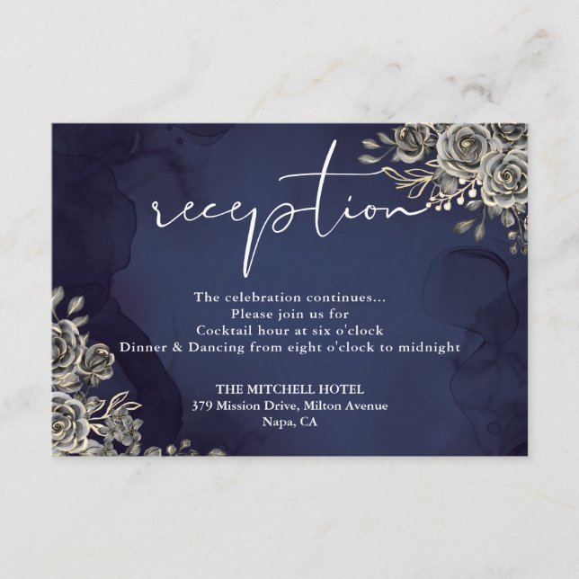 Midnight Blue Gothic Wedding Reception Enclosure Card (Front)
