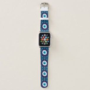 Midnight Blue Greek Turkish Evil Eye Print Stylish Apple Watch Band