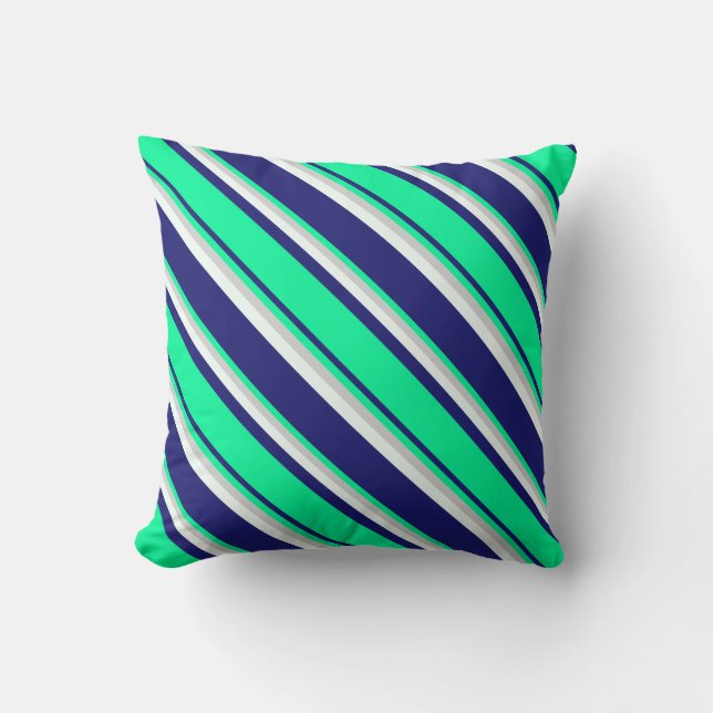 Midnight Blue, Green, Light Grey & Mint Cream Throw Pillow (Front)